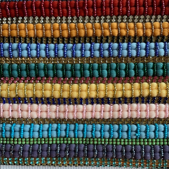 Rainbow Striped Woven Clutch Rhinestones